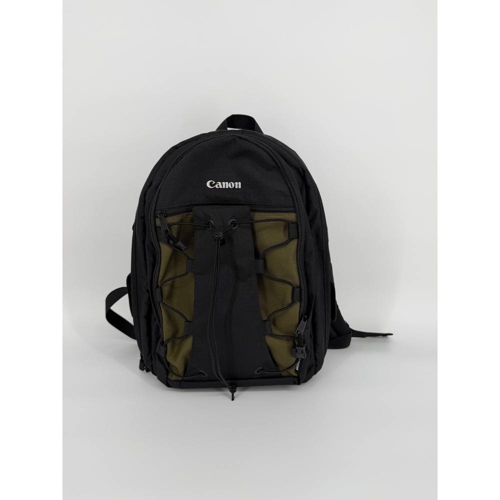 Canon DSLR Camera Backpack Black Olive Green Padded Gear Bag with Bungee Front